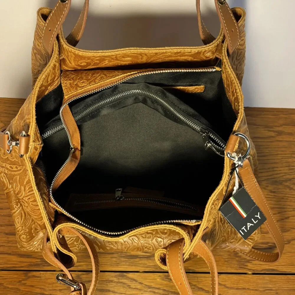 ISADORA‎ ITALY Cuoio Tooled Genuine Leather Large Tote Bag New with Tags